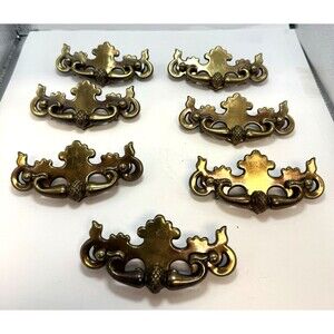 Lot Of 7 Vintage Brass Drop Handle Cabinet Drawer Pulls with screws